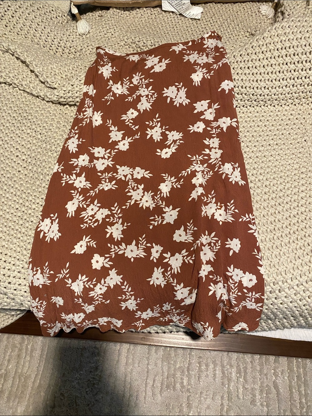 Billabong Rust Floral Midi Skirt with White Flowers